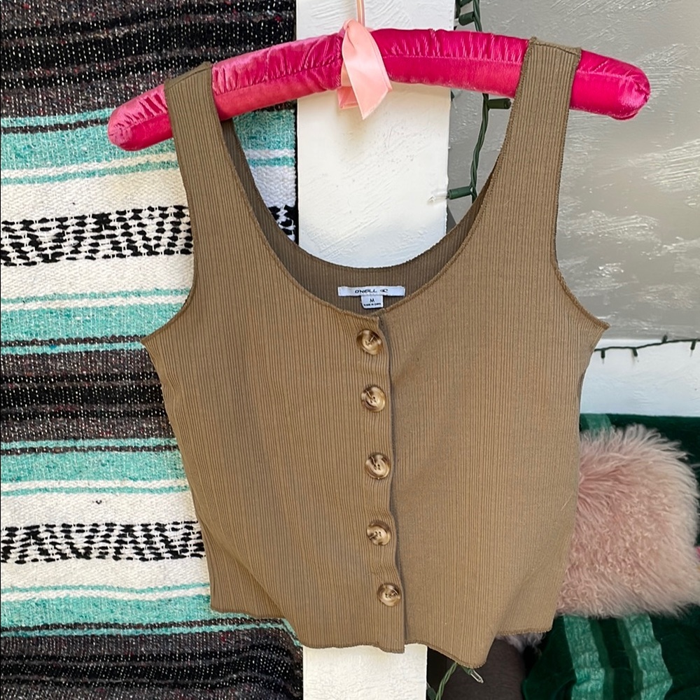 O'Neill tan button-up ribbed tank top size m